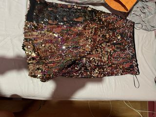Falda larga lentejuelas doradas y multicolor