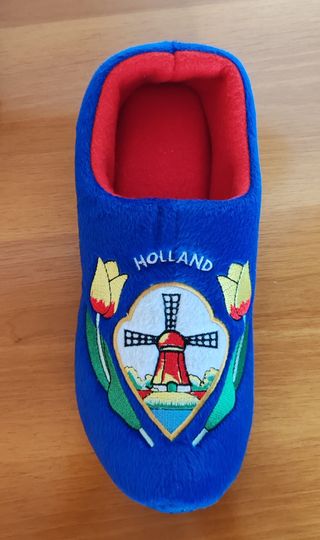 Pantofole a zoccolo blu con tulipani