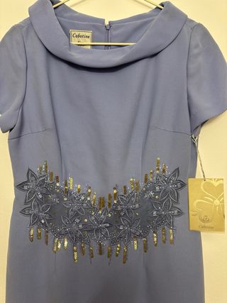 Vestido fiesta azul grisáceo Cabotine T.42 fular