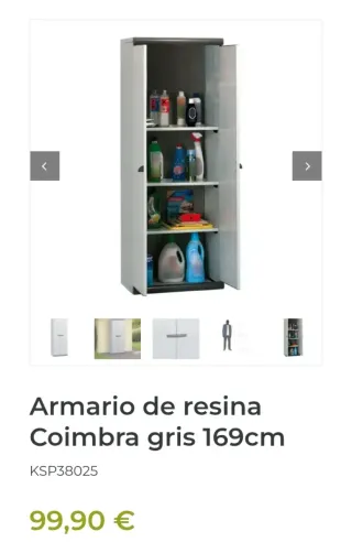 Armario de resina Coimbra gris 62,5x39x169 cm