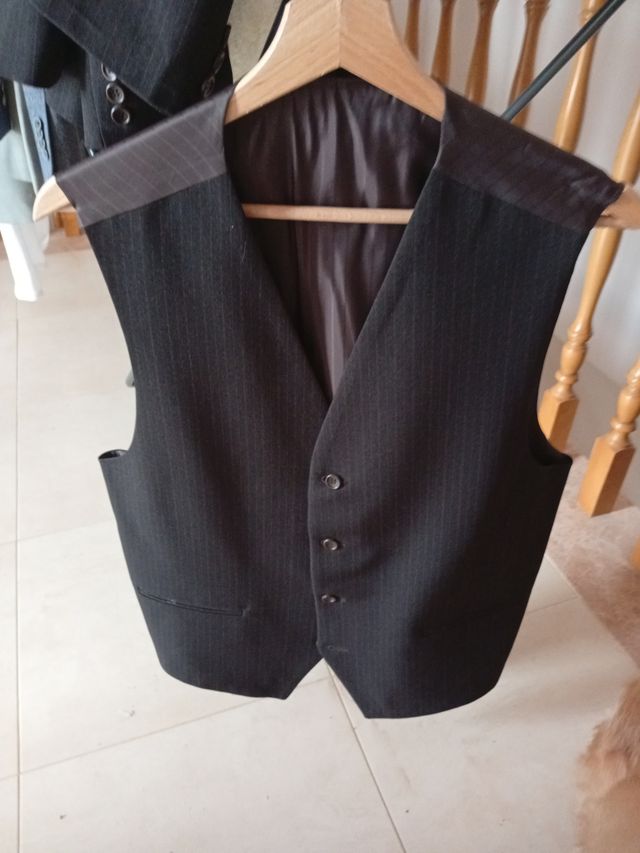 Chaqueta de vestir hombre  negra con rayas marrón