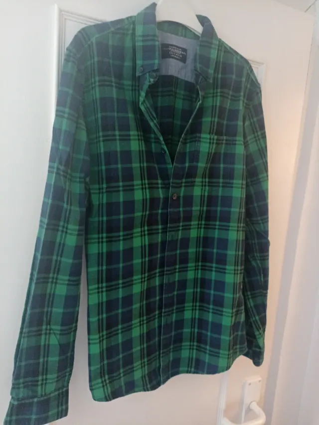 Camisa  cuadros verde y azul hombre