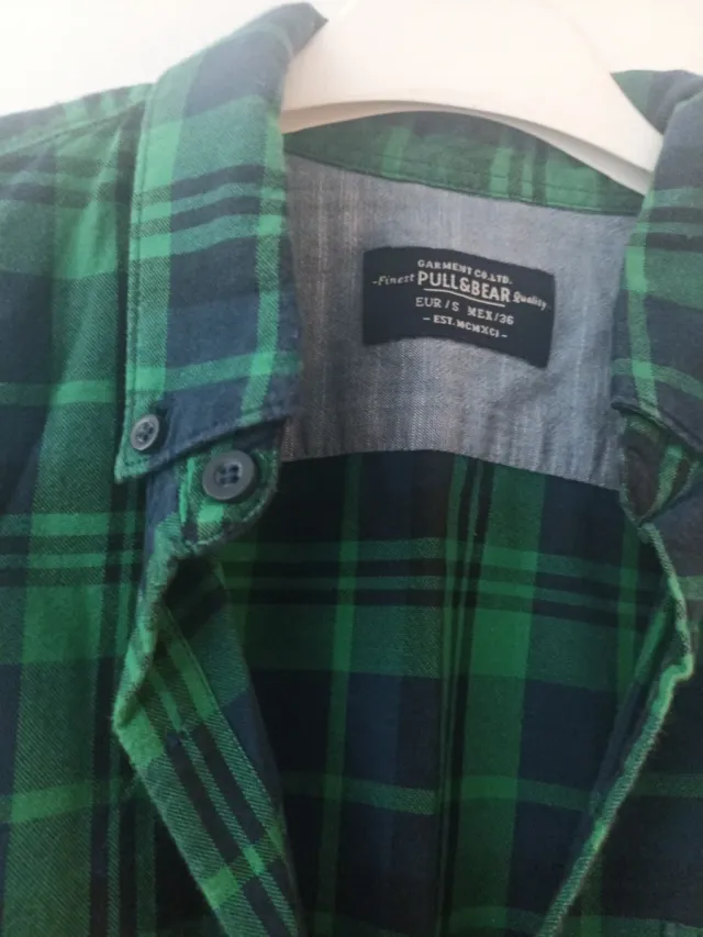 Camisa  cuadros verde y azul hombre