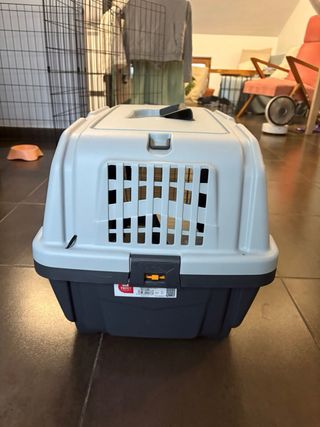 Transportín perro beige y gris