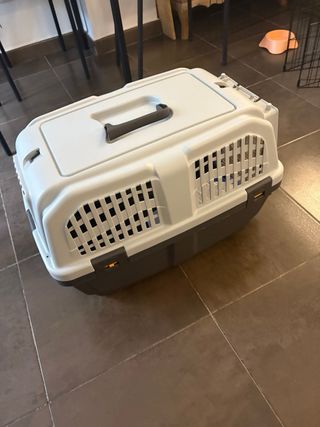 Transportín perro beige y gris