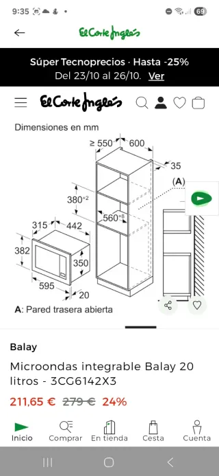 Microondas integrable Balay 3CG6142X3