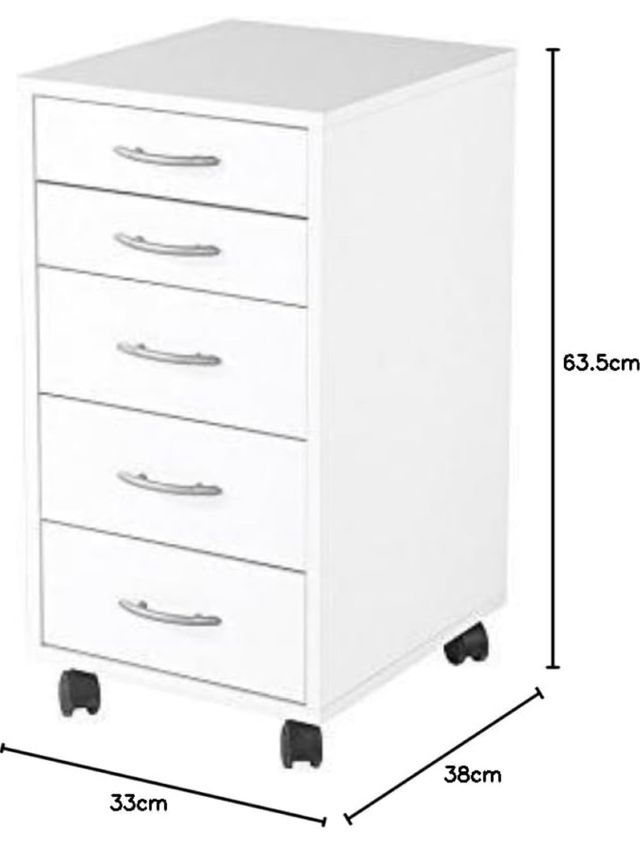 Cassettiera bianca con ruote - 5 cassetti