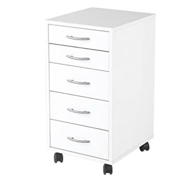Cassettiera bianca con ruote - 5 cassetti