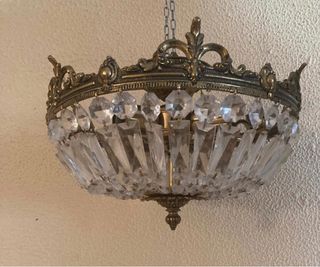 Lámpara francesa de bronce y cristal