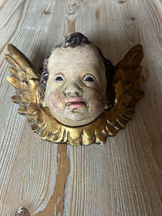 Cabeza de ángel decorativa dorada 24cm x 17cm