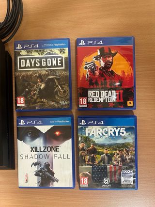 PS4 (PlayStation 4) + 4 Juegos + Mando y micros