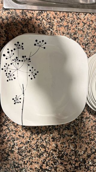 Piatti bianchi con disegno floreale nero