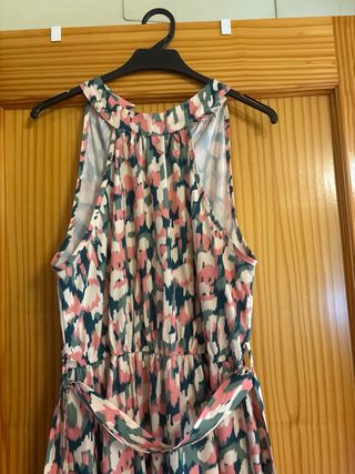 Vestido largo estampado verde y rosa