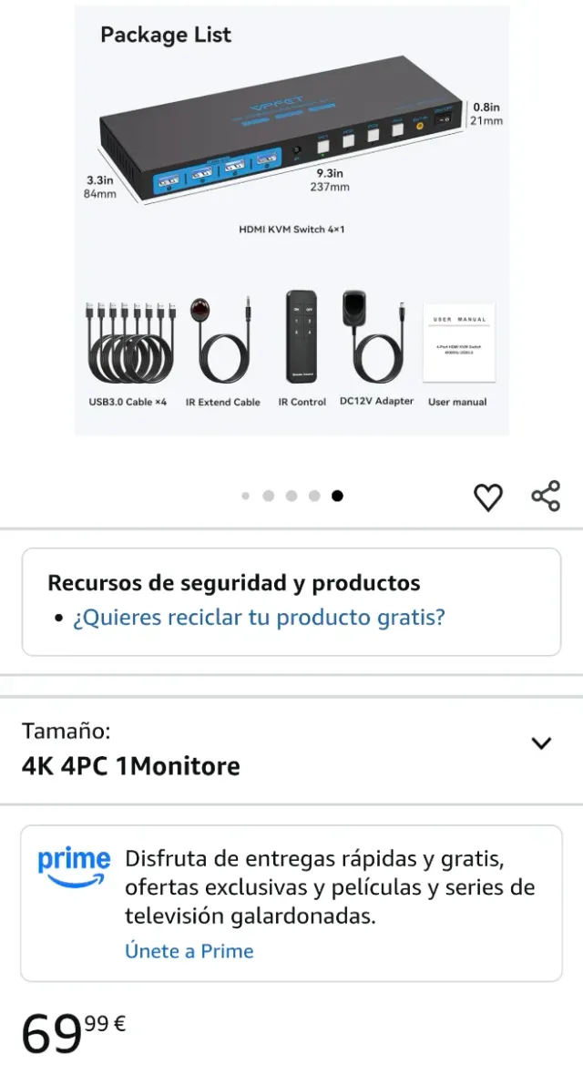 Switch HDMI 4 en 1 salidas 4K