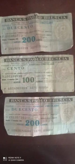Banconote vintage Banca S. Paolo-Brescia