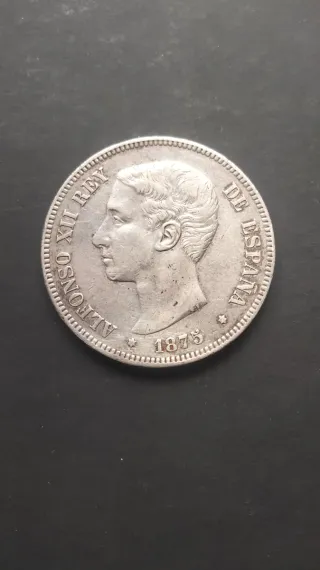 Moneda 5 Pesetas Plata Alfonso XII 1875