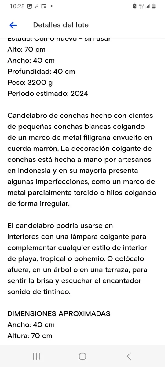 Lámpara artesanal beige y blanca canchas de mar