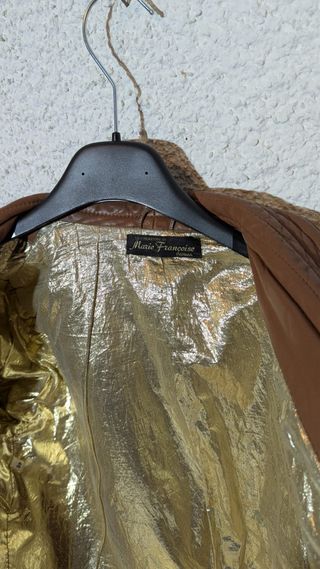 Giacca pelle marrone ricami dorati