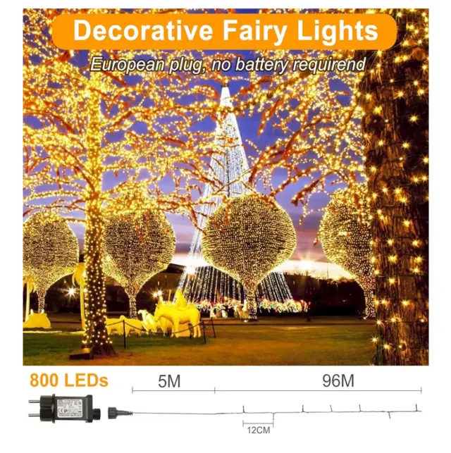 96 metros Guirnalda Luces 800 LED Decorativas Exte