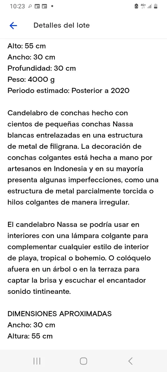 Lámpara de conchas marinas y madera