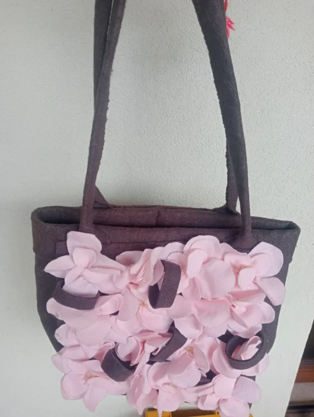 Borsa donna marrone e rosa con fiori