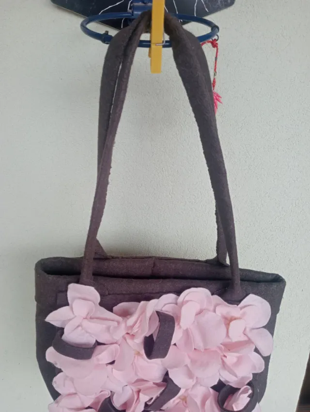 Borsa donna marrone e rosa con fiori