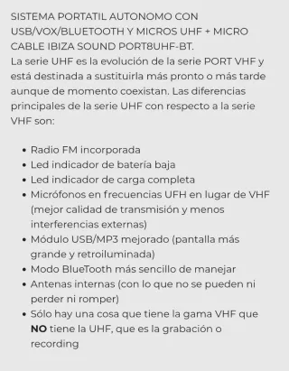 Ibiza Sound Port8uhf-bt Altavoz Portátil