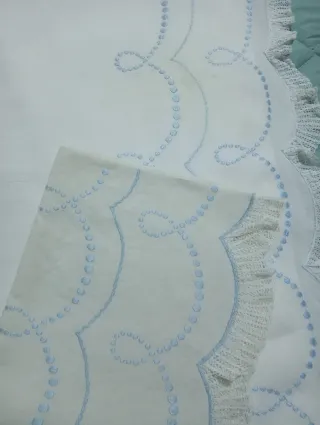 Sábanas Algodón Cama 150 Azul y Blanco