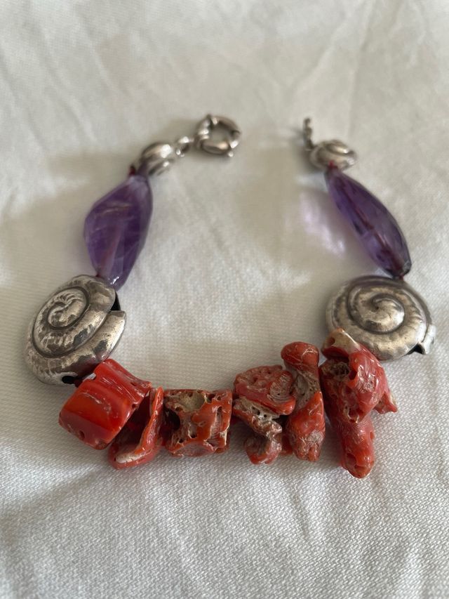Bracciale corallo, argento e topazio