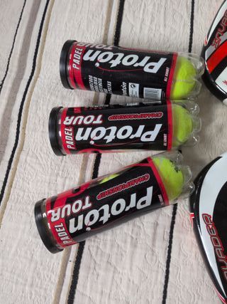 2 Raquetas Padel Proton + 3 Tubos Bolas