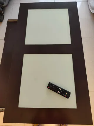 Mesa elevable salón/comedor madera y cristal