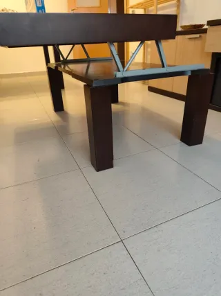 Mesa elevable salón/comedor madera y cristal