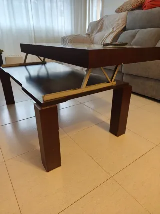 Mesa elevable salón/comedor madera y cristal