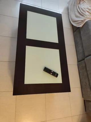 Mesa elevable salón/comedor madera y cristal