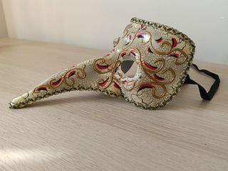 Máscara veneciana disfraz beige y oro