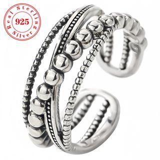 Anillo Plata S925 Abierto Diseño Bolitas 404