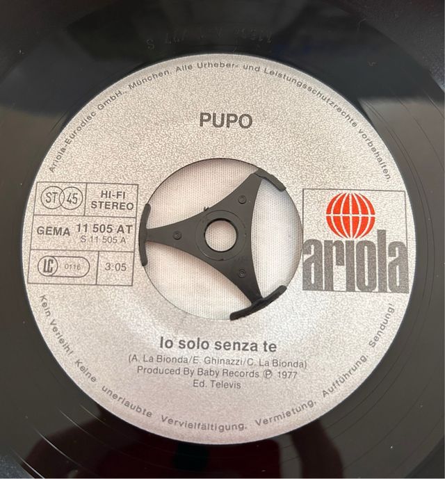 Disco Vinile Pupo Io Solo Senza Te