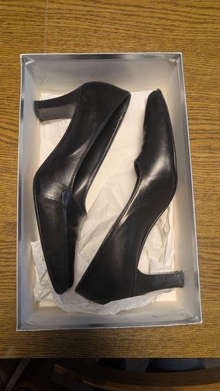 Scarpe tacco 6cm vero cuoio nero Tg 37