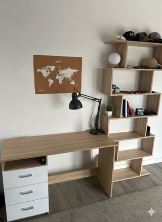 Escritorio y Estantería Modular Madera Clara