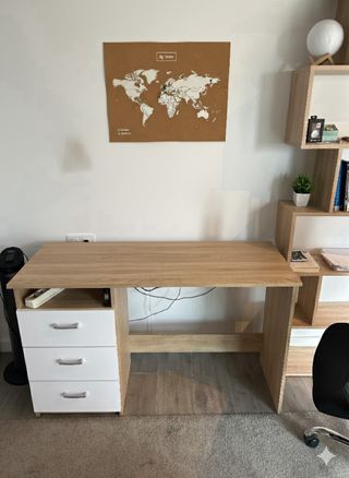 Escritorio y Estantería Modular Madera Clara