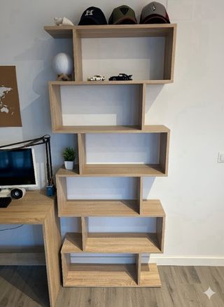 Escritorio y Estantería Modular Madera Clara