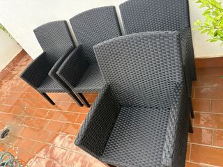 4 sedie da terrazza in rattan nero