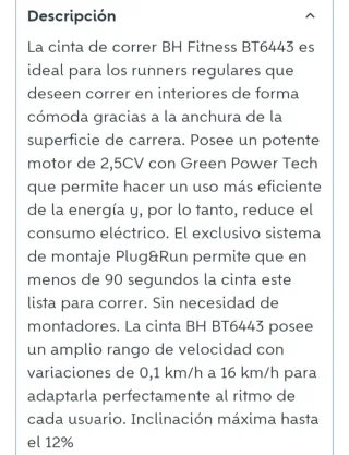 Cinta de correr BH BT6443, nueva !!!