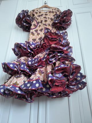 Vestido Flamenca Beige y Morado