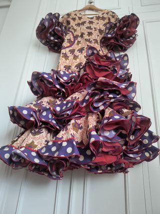 Vestido Flamenca Beige y Morado