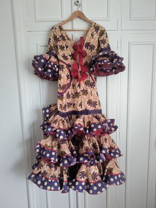 Vestido Flamenca Beige y Morado