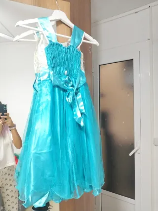 Vestido de fiesta niña azul y blanco