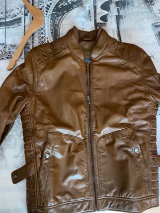 Chaqueta de piel Cortefiel marrón