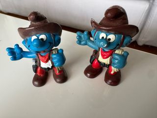 2 RARI Personaggi Puffi Cowboy Western