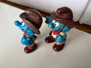 2 RARI Personaggi Puffi Cowboy Western